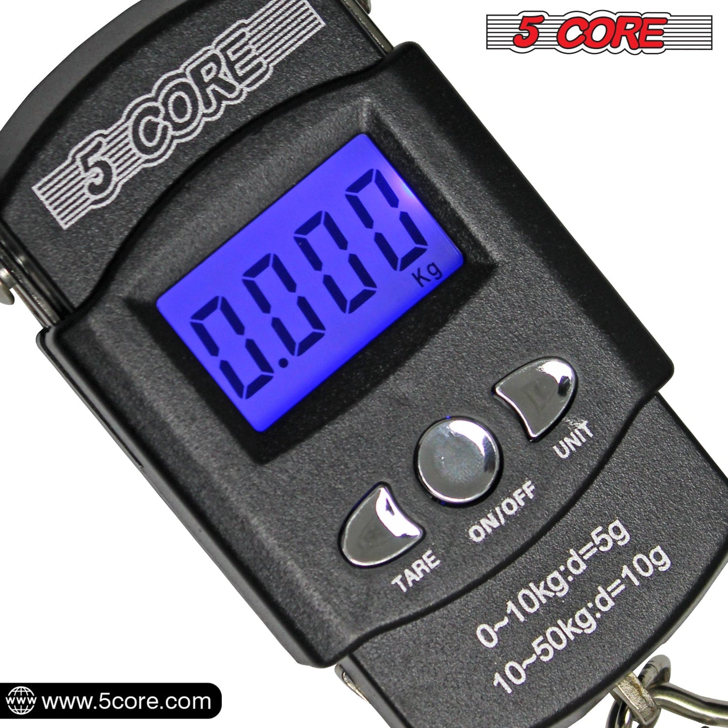 5Core Digital Luggage & Fishing Scale - 110lb/50kg LCD Display with Built-in Tape Measure