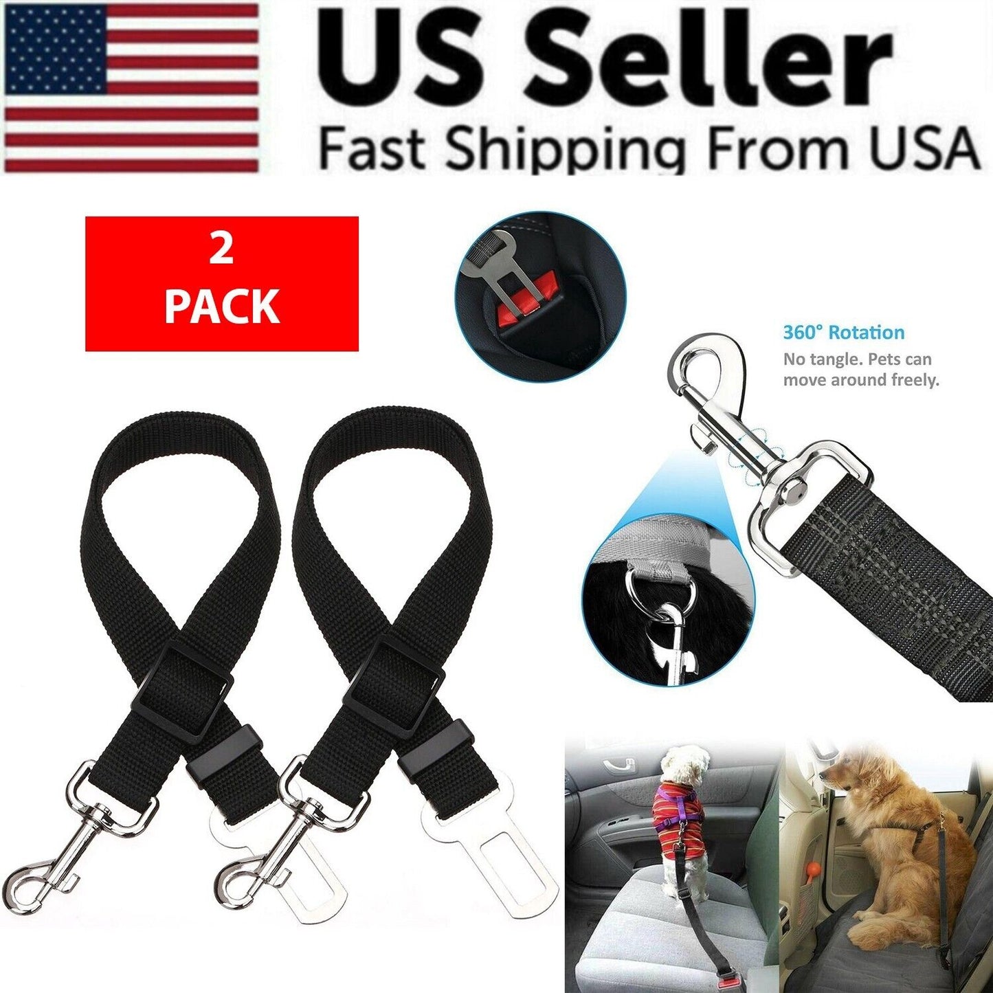 2 Pack Cat DOG PET Safety Seatbelt Car Vehicle Seat Belt Adjustable