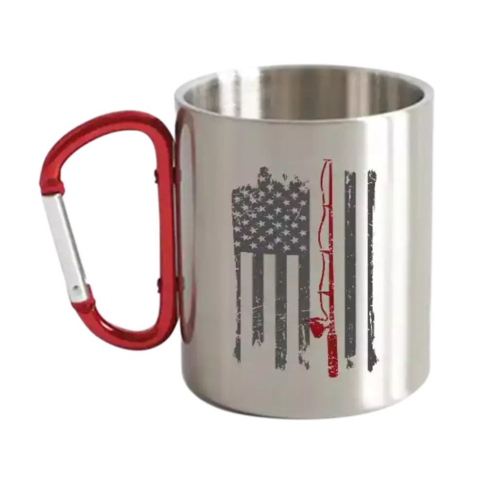 Fishing Rod American Flag Carabiner Mug 12oz