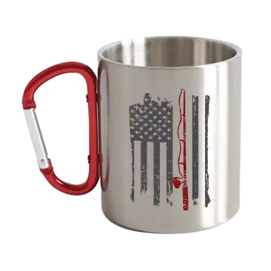 Fishing Rod American Flag Carabiner Mug 12oz