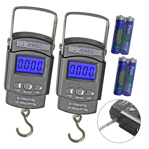 5Core Digital Luggage & Fishing Scale - 110lb/50kg LCD Display with Built-in Tape Measure