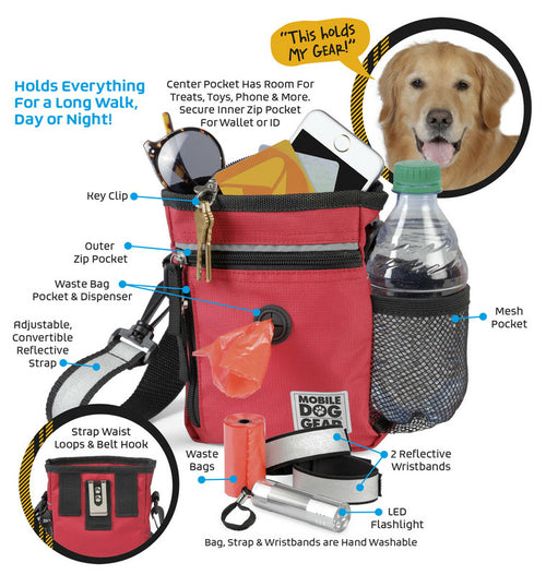 Mobile Dog Gear 6-Piece Day/Night Walking Bag - Reflective Pet Travel Kit