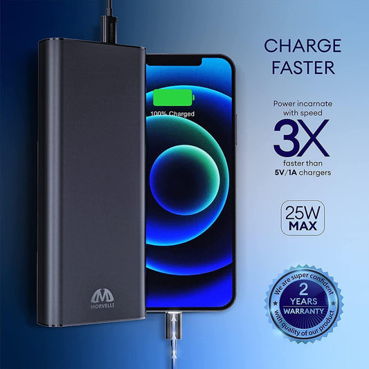 Morvelli PowerGen 20000mAh Smart IQ Power Bank - High-Speed 3-Port Portable Charger