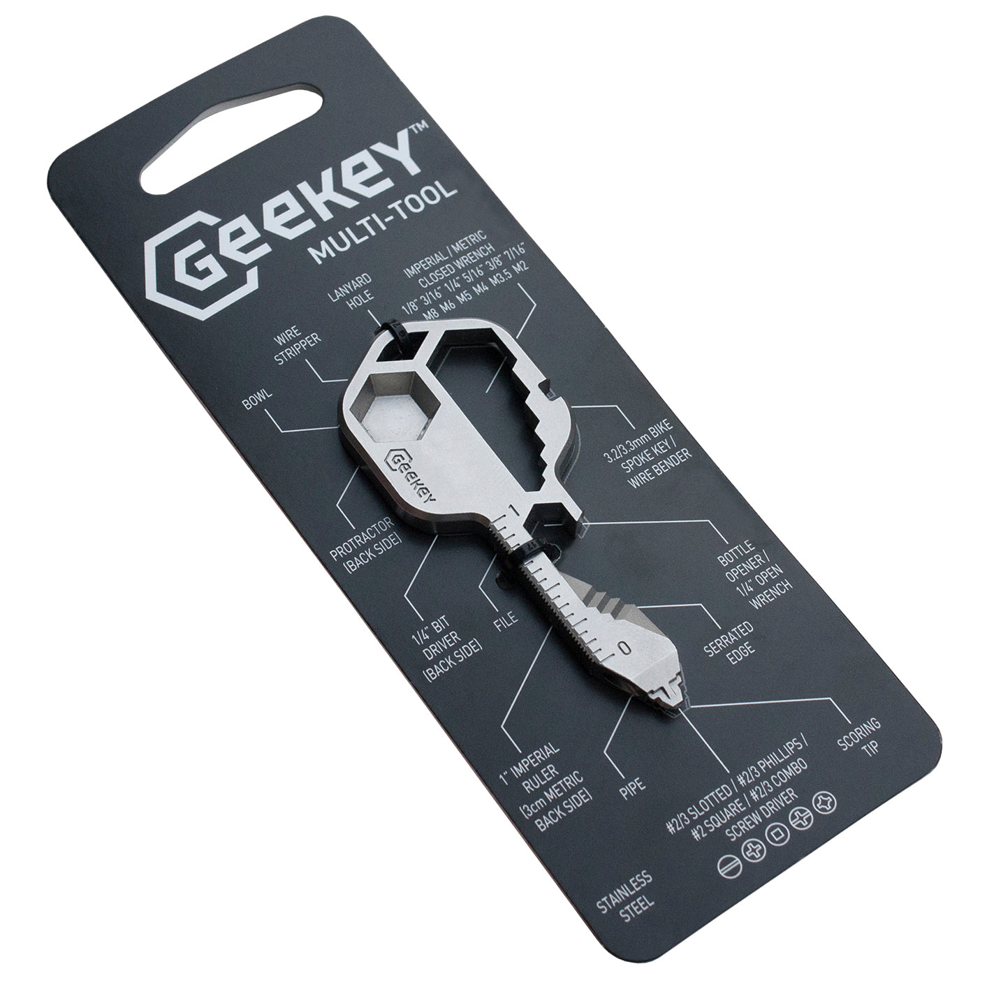 Geekey 16-in-1 EDC Multi-Tool - Stainless Steel Key-Sized Utility Tool