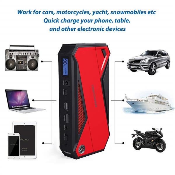 18000mAh Portable Car Jump Starter - 800A Peak Battery Booster with LED Emergency Light