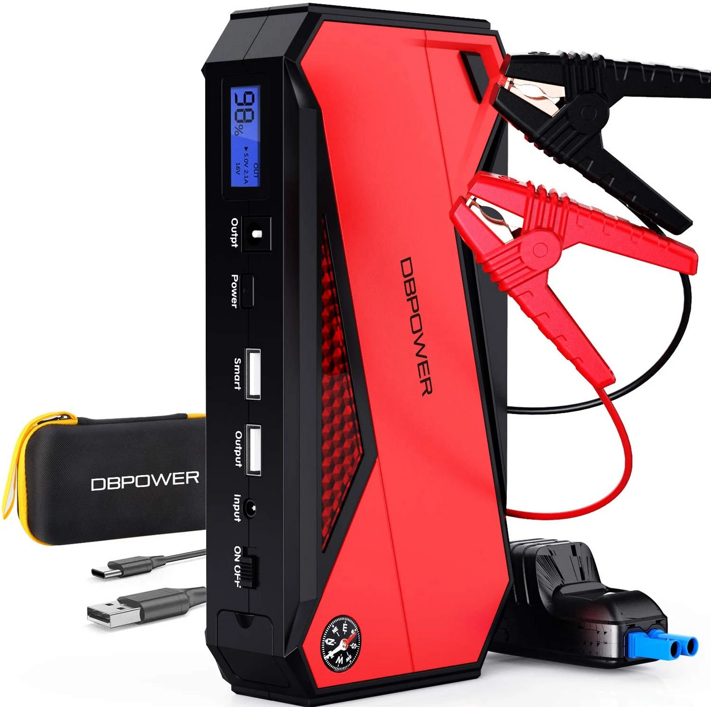 18000mAh Portable Car Jump Starter - 800A Peak Battery Booster with LED Emergency Light