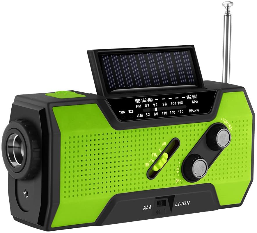 4-in-1 Emergency Solar Hand Crank Radio - 2000mAh Power Bank with NOAA Weather Alert