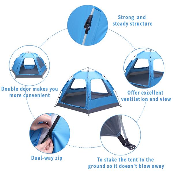 Instant Pop-Up Family Camping Tent - Waterproof 4-Person Automatic Setup with Double Doors