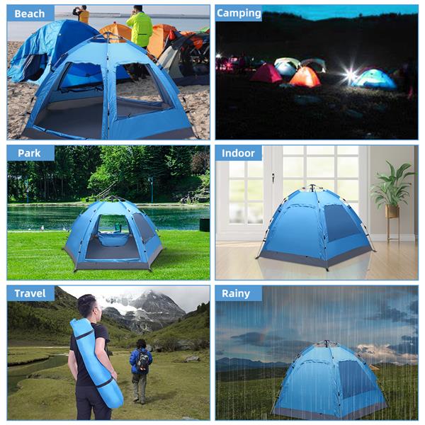 Instant Pop-Up Family Camping Tent - Waterproof 4-Person Automatic Setup with Double Doors