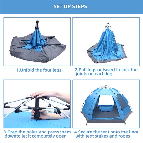 Instant Pop-Up Family Camping Tent - Waterproof 4-Person Automatic Setup with Double Doors