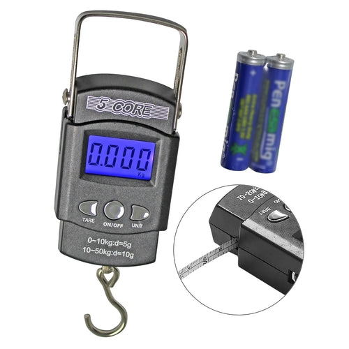 5Core Digital Luggage & Fishing Scale - 110lb/50kg LCD Display with Built-in Tape Measure