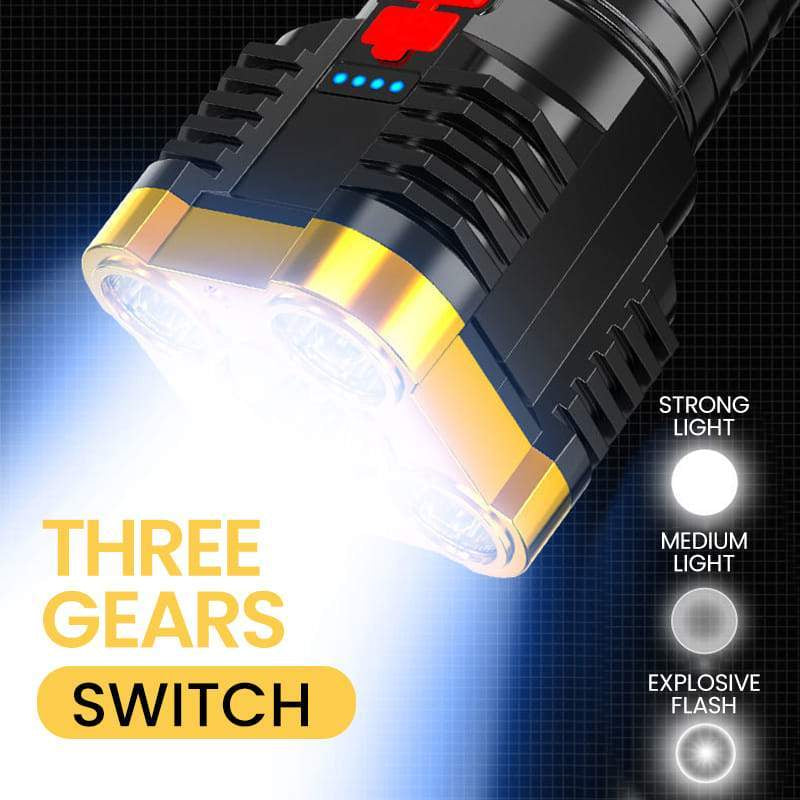 4-Head Ultra Bright LED Camping Flashlight - 100000LM Waterproof Multi-Function Lamp