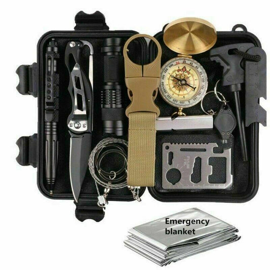 14-in-1 Emergency Survival Kit - Compact Outdoor SOS Tactical Gear Set with EDC Case